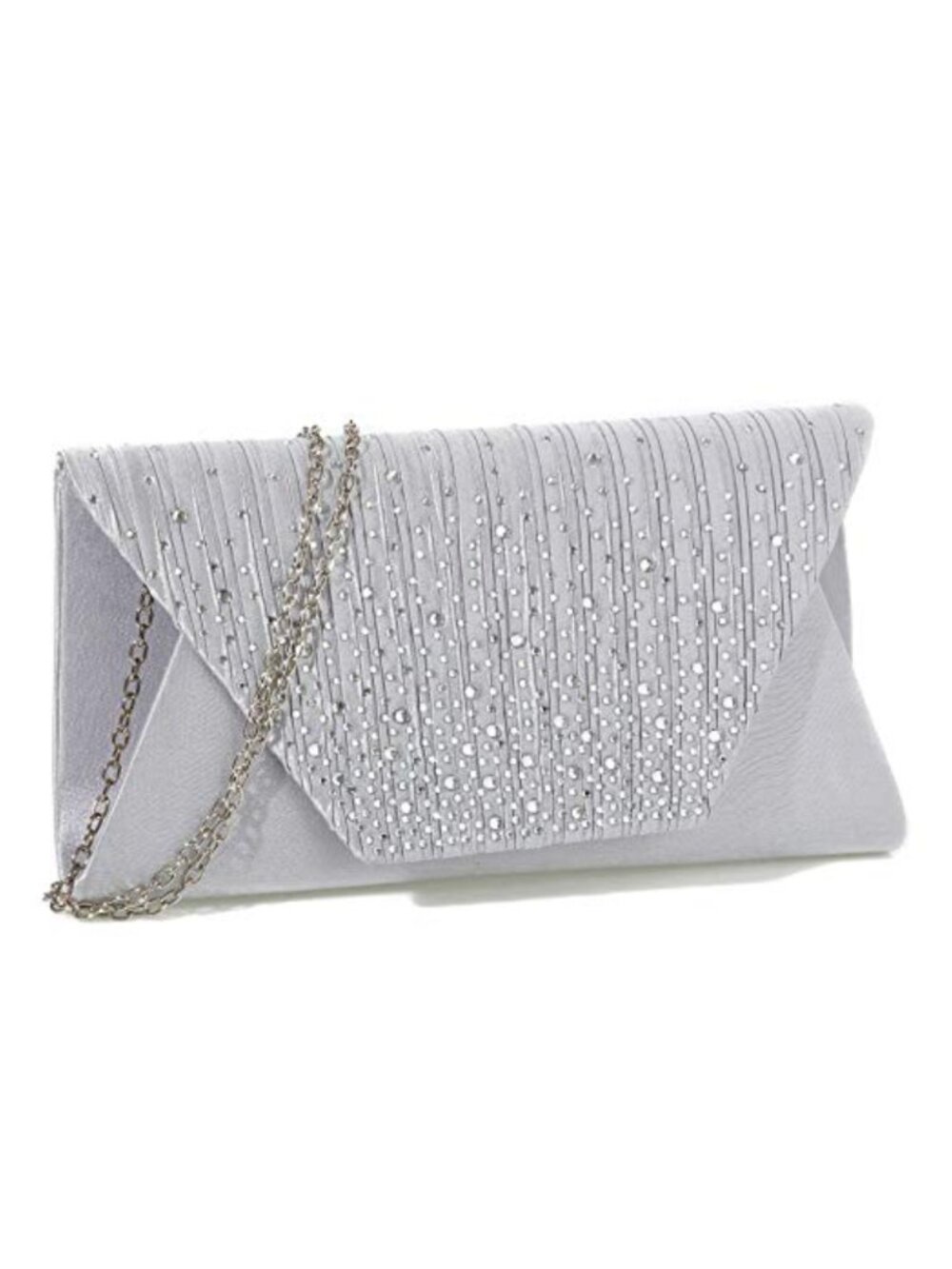 Satin Rhinestone Evening Clutch with Detachable Chain Strap